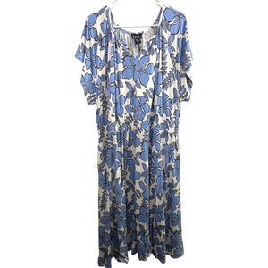 Nicole Miller New York Blue White Floral Short Sleeve Dress 2X NWT Pockets